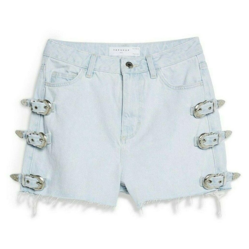 TopShop Jean Shorts Denim Mom High Waisted Buckle
